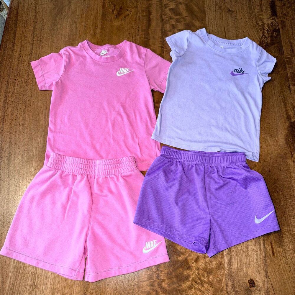 Nike Girls 4T 4pc Clothing Bundle Pink Lavender Tops & Shorts